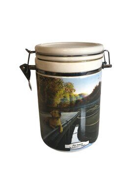 Ceramic Canister With Hinged Lid Anthony J Padgett Pre Season Artwork Dog Autumn